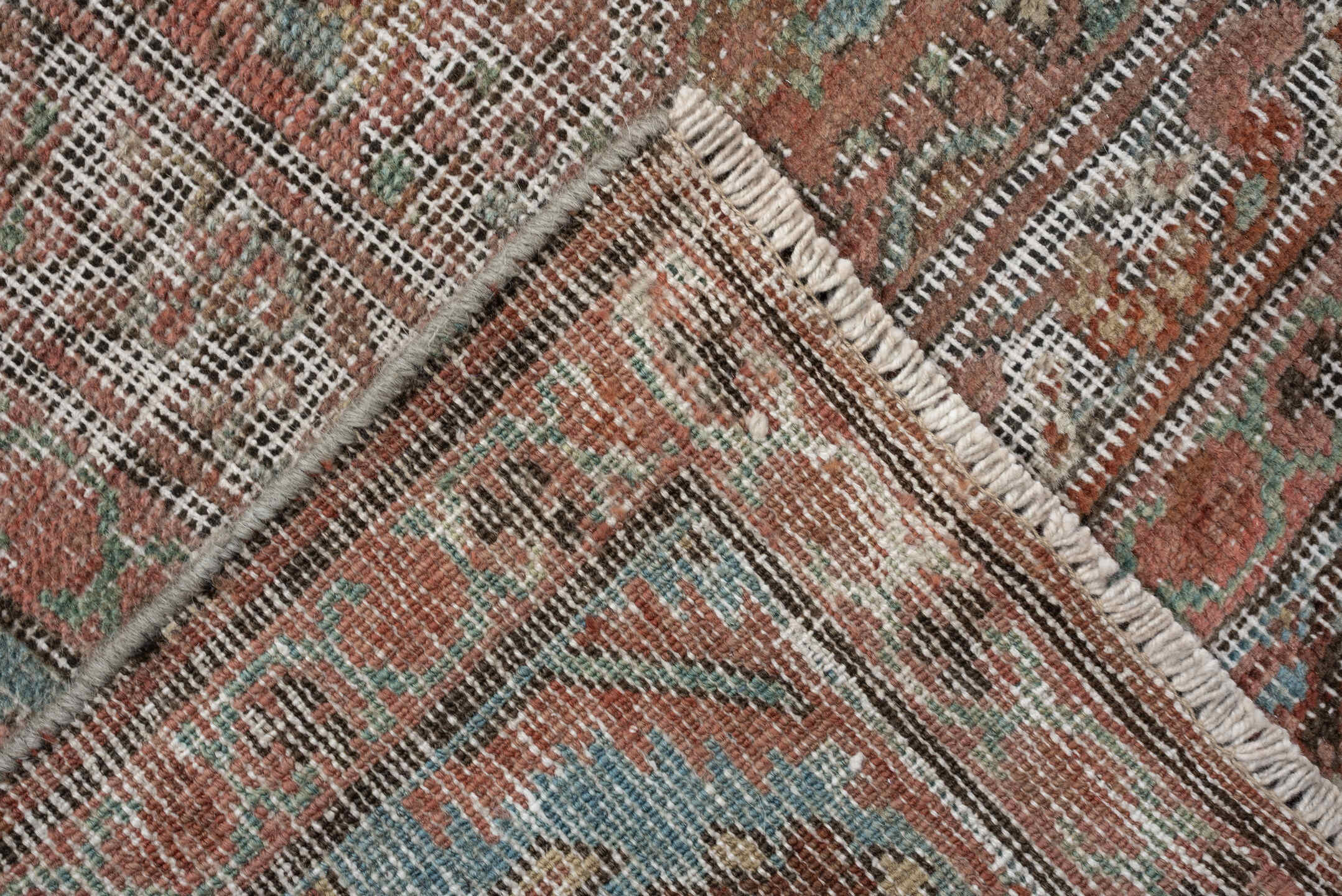 7' x 10' one-of-a-kind handmade vintage Bakhshayesh large size rug. Color palette: terracotta, sky blue, ivory, taupe, rust