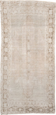 4' x 8' one-of-a-kind handmade vintage Anatolian runner rug. Color palette: ivory, taupe, beige, sand, light brown, gray