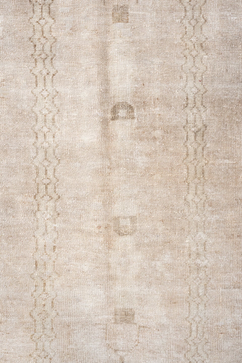 4' x 8' one-of-a-kind handmade vintage Anatolian runner rug. Color palette: ivory, taupe, beige, sand, light brown, gray