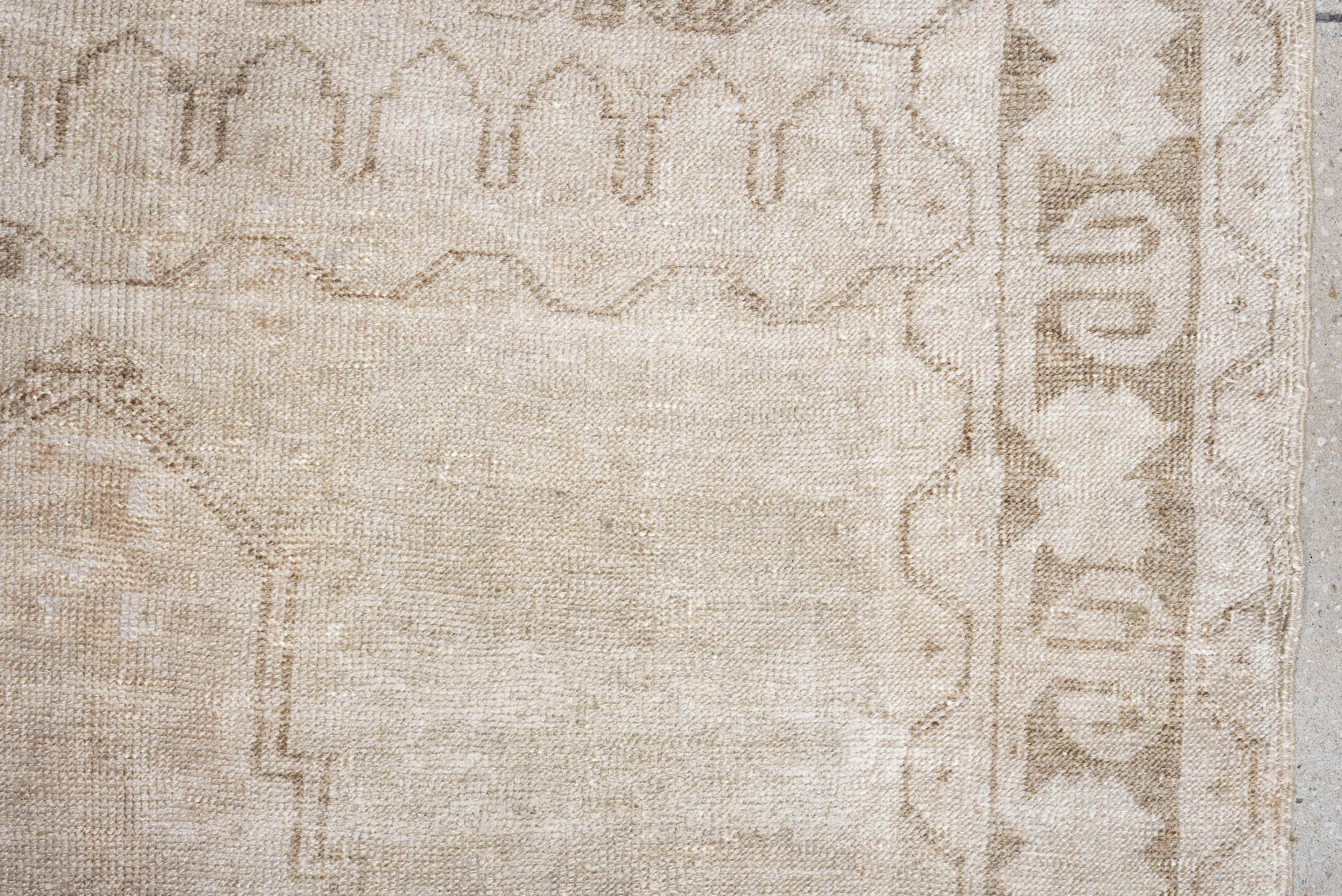 4' x 8' one-of-a-kind handmade vintage Anatolian runner rug. Color palette: ivory, taupe, beige, sand, light brown, gray