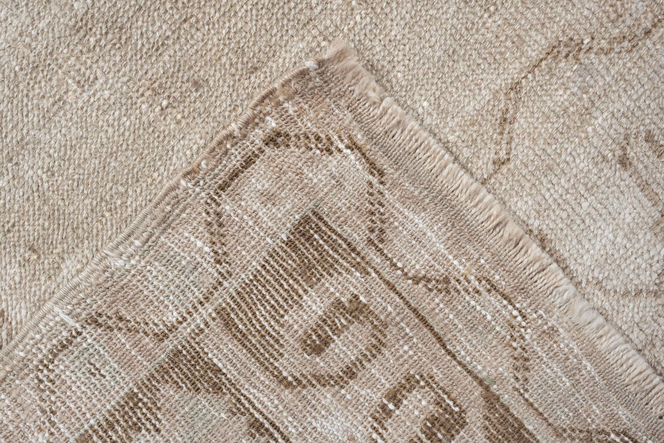 4' x 8' one-of-a-kind handmade vintage Anatolian runner rug. Color palette: ivory, taupe, beige, sand, light brown, gray