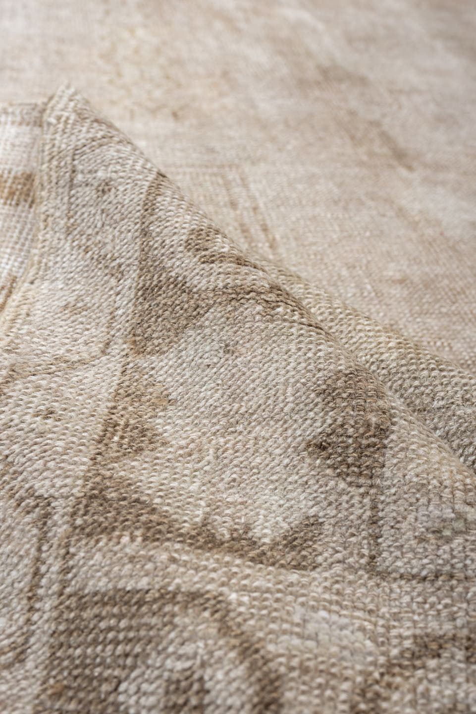 4' x 8' one-of-a-kind handmade vintage Anatolian runner rug. Color palette: ivory, taupe, beige, sand, light brown, gray