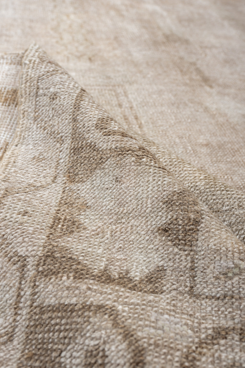 4' x 8' one-of-a-kind handmade vintage Anatolian runner rug. Color palette: ivory, taupe, beige, sand, light brown, gray