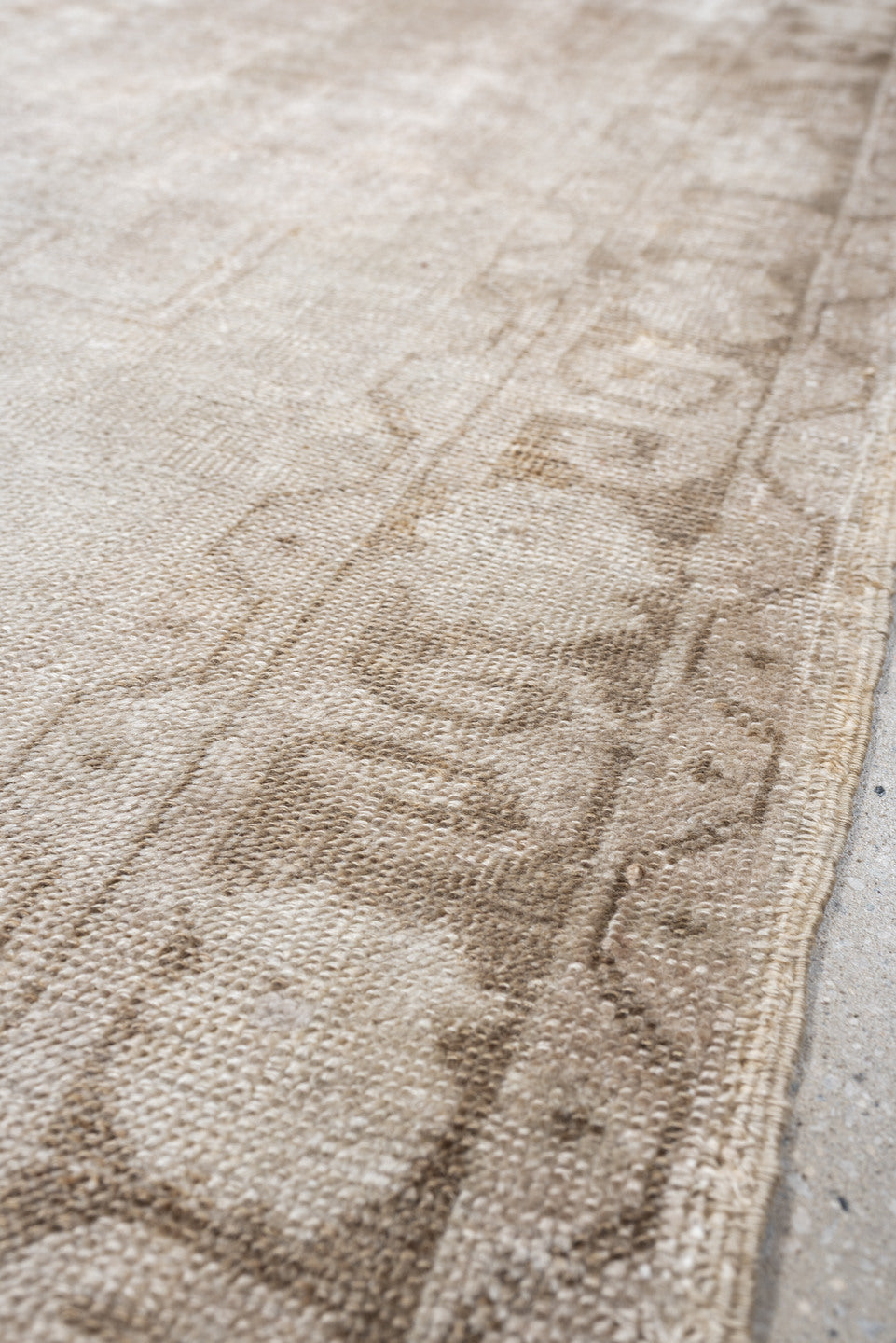 4' x 8' one-of-a-kind handmade vintage Anatolian runner rug. Color palette: ivory, taupe, beige, sand, light brown, gray