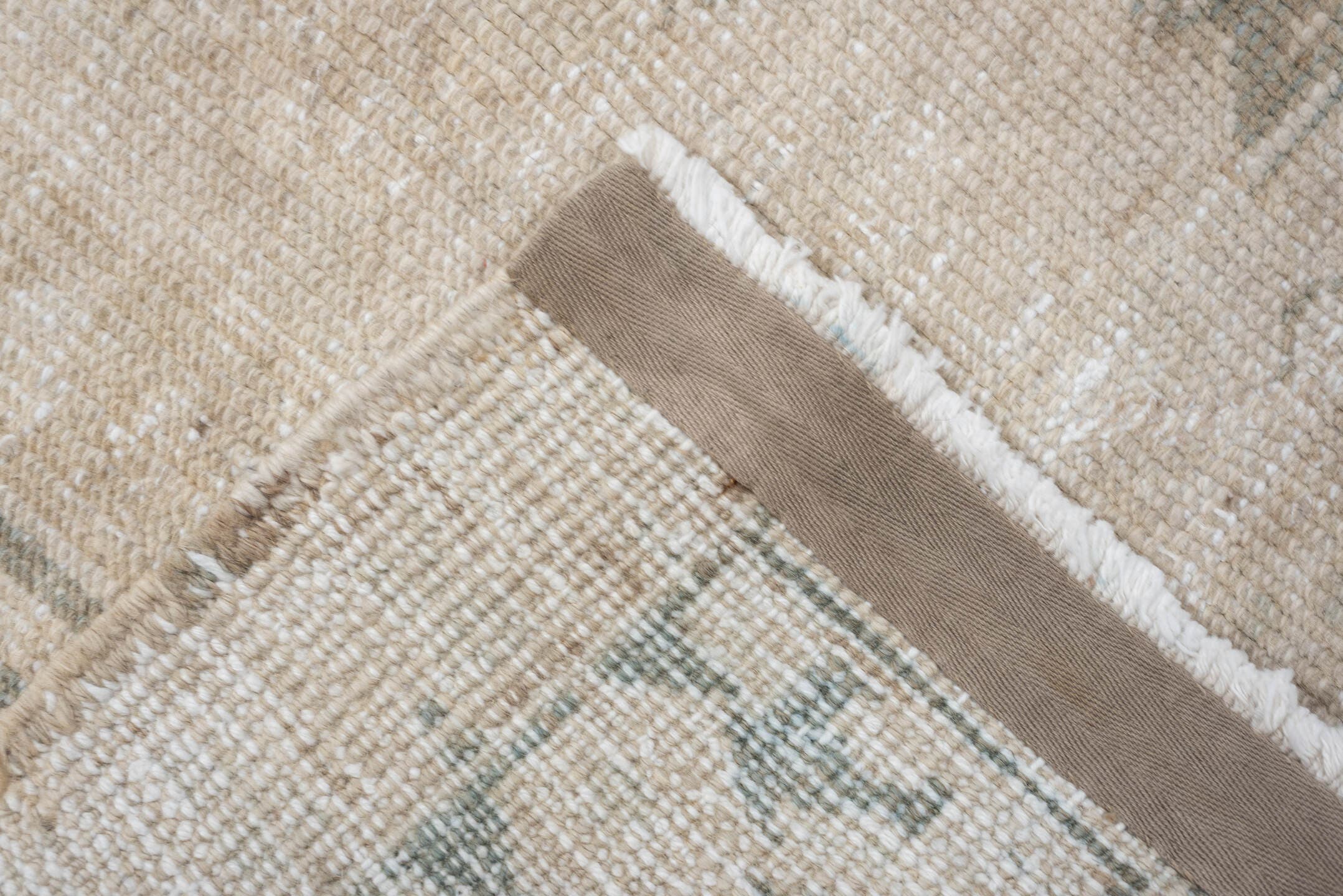 6' x 8' one-of-a-kind handmade vintage Heriz medium size rug. Color palette: ivory, cream, taupe, sage, beige, light gray