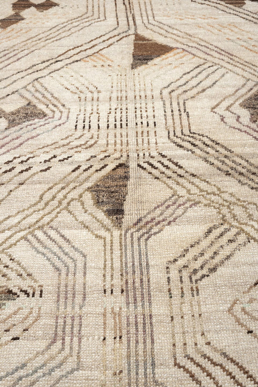 10' x 14' one-of-a-kind handmade vintage Kars large size rug. Color palette: ivory, taupe, charcoal, dark brown, camel