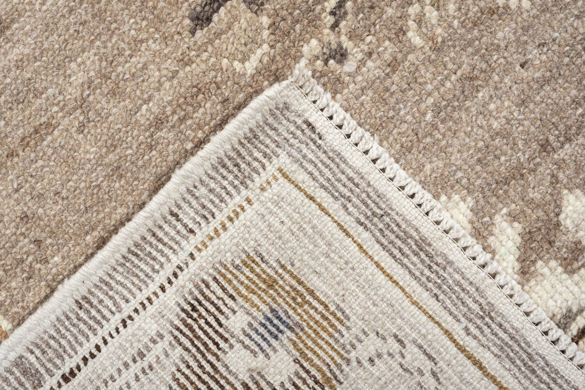 7' x 10' one-of-a-kind handmade vintage Kars large size rug. Color palette: taupe, ivory, brown, charcoal, camel, beige