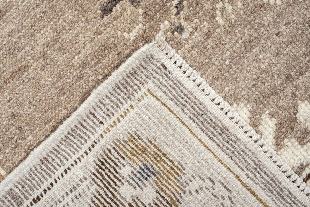 7' x 10' one-of-a-kind handmade vintage Kars large size rug. Color palette: taupe, ivory, brown, charcoal, camel, beige
