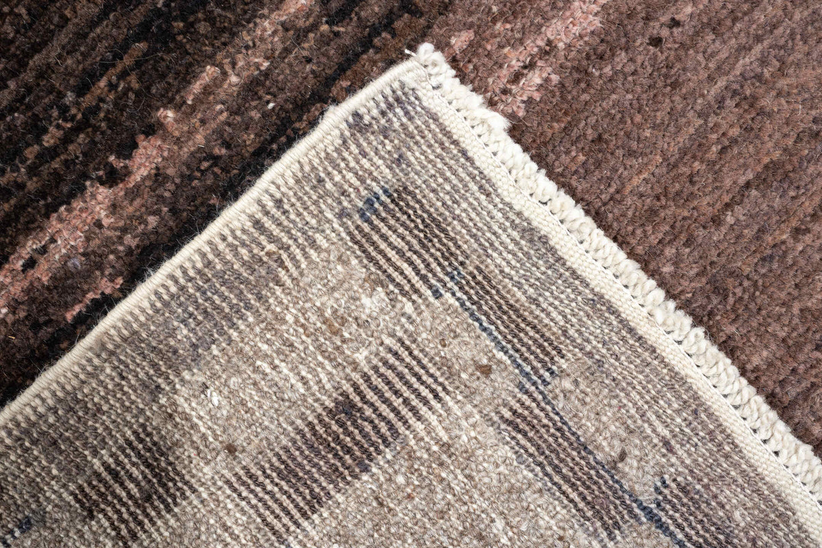 3' x 16' one-of-a-kind handmade vintage Kars runner rug. Color palette: taupe, brown, charcoal, slate, rust, mauve, camel