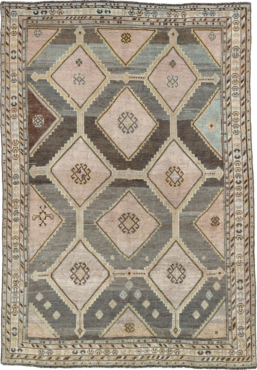 5' x 7' one-of-a-kind handmade antique Malayer medium size rug. Color palette: slate, ivory, taupe, pale blush, charcoal