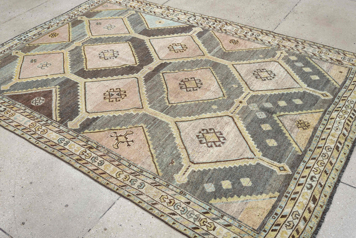 5' x 7' one-of-a-kind handmade antique Malayer medium size rug. Color palette: slate, ivory, taupe, pale blush, charcoal