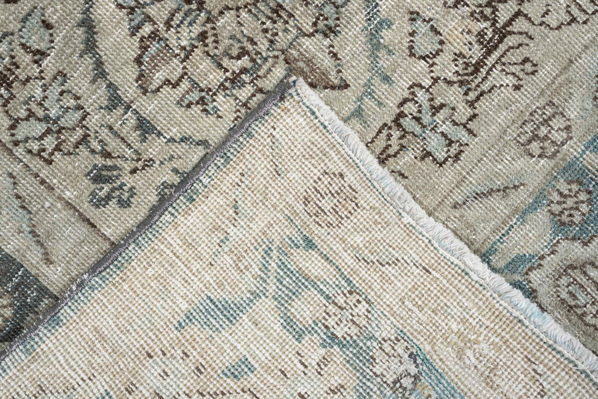 7' x 10' one-of-a-kind handmade antique Tabriz large size rug. Color palette: ivory, slate blue, taupe, blue gray, pale aqua