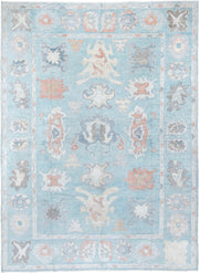 10' x 13' one-of-a-kind handmade vintage Oushak large size rug. Color palette: powder blue, ivory, blush, taupe, soft gray