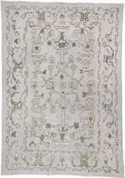 8' x 12' one-of-a-kind handmade vintage Kilim large size rug. Color palette: ivory, olive gray, taupe, sage, charcoal, beige