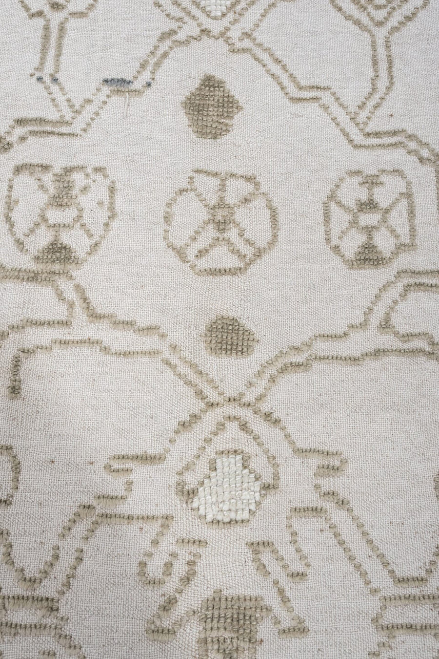 8' x 12' one-of-a-kind handmade vintage Kilim large size rug. Color palette: ivory, olive gray, taupe, sage, charcoal, beige