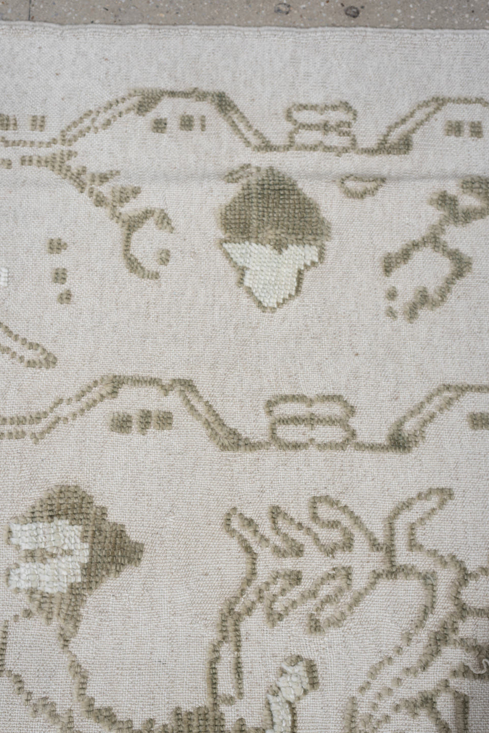 8' x 12' one-of-a-kind handmade vintage Kilim large size rug. Color palette: ivory, olive gray, taupe, sage, charcoal, beige