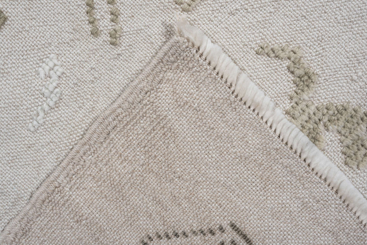 8' x 12' one-of-a-kind handmade vintage Kilim large size rug. Color palette: ivory, olive gray, taupe, sage, charcoal, beige