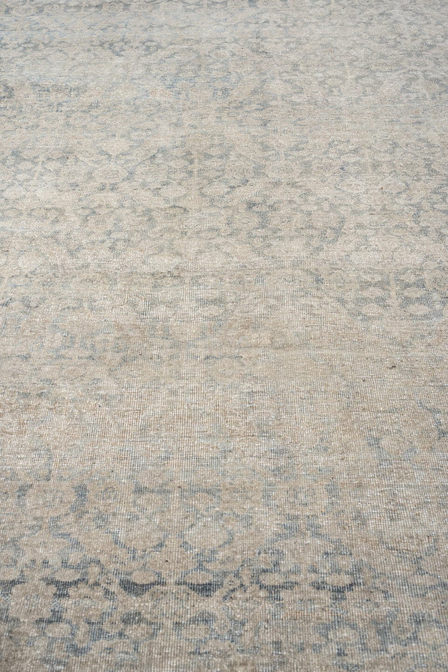 12' x 17' one-of-a-kind handmade antique Mahal oversize rug. Color palette: ivory, blue gray, taupe, beige, slate, charcoal