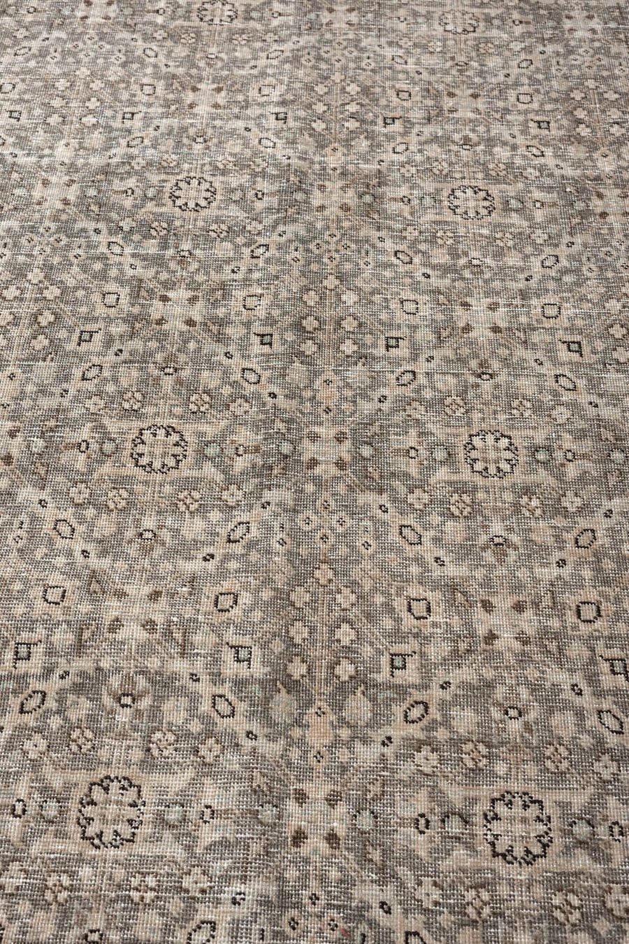 10' x 14' one-of-a-kind handmade antique Tabriz large size rug. Color palette: ivory, taupe, slate, beige, soft rose