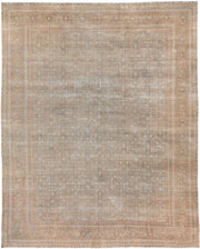 10' x 13' one-of-a-kind handmade antique Tabriz oversize rug. Color palette: ivory, pale blue, terracotta, taupe, sage