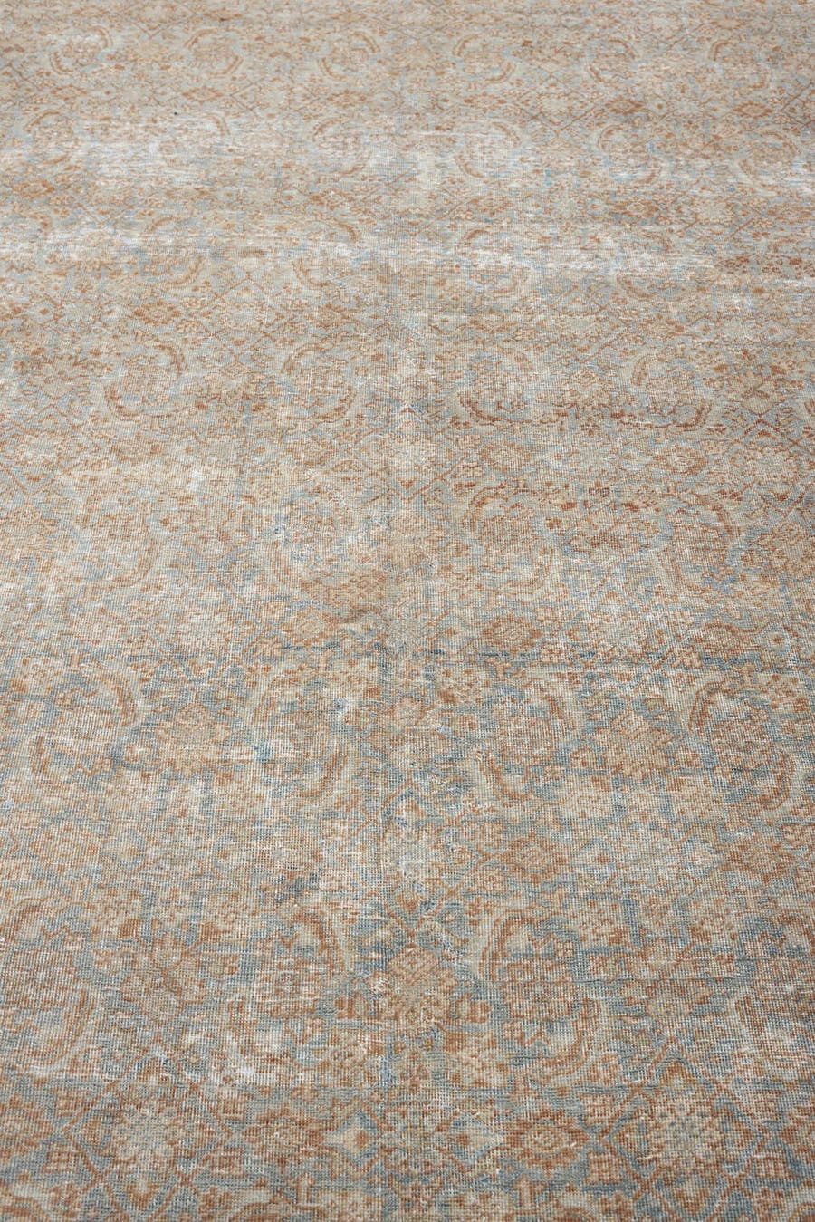 10' x 13' one-of-a-kind handmade antique Tabriz oversize rug. Color palette: ivory, pale blue, terracotta, taupe, sage