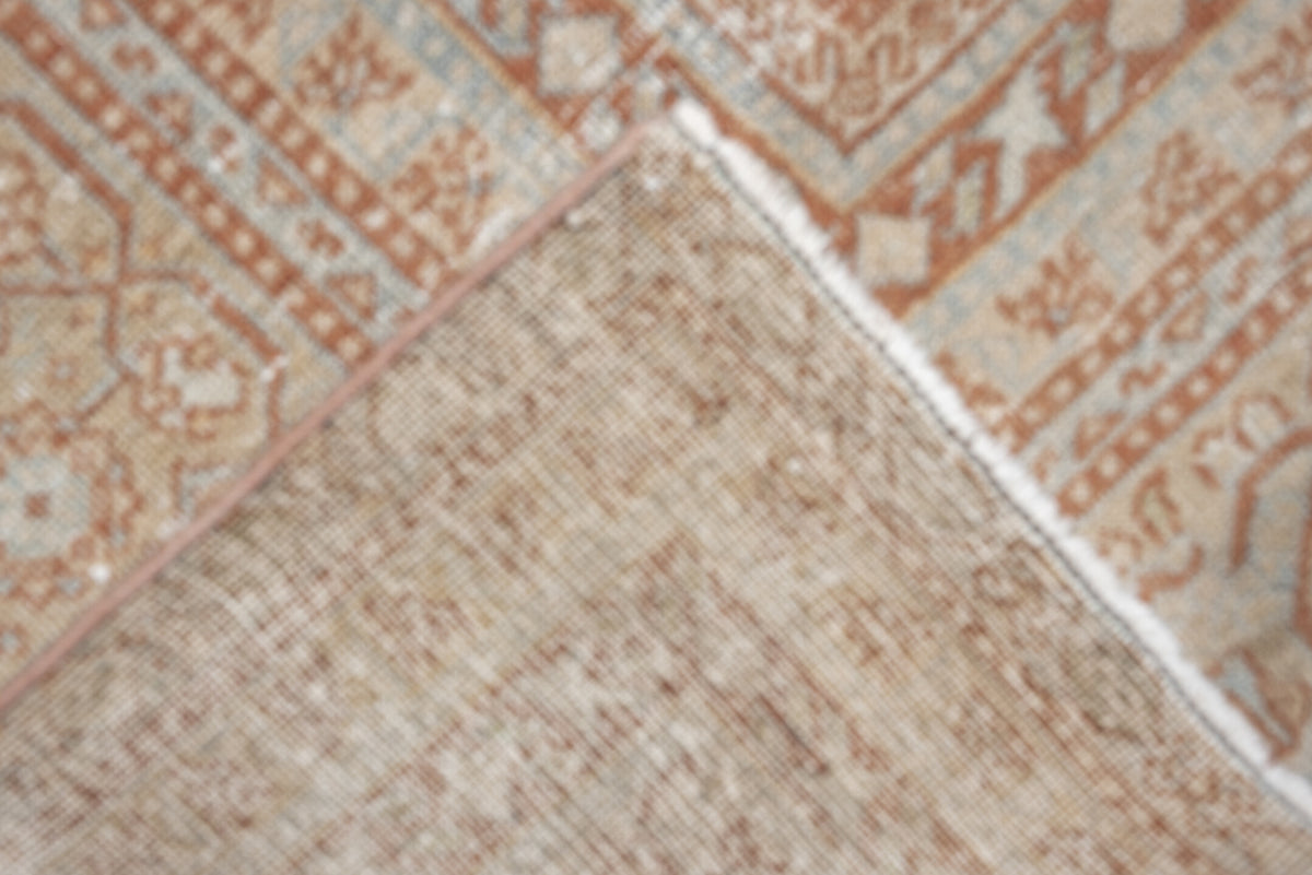 10' x 13' one-of-a-kind handmade antique Tabriz oversize rug. Color palette: ivory, pale blue, terracotta, taupe, sage