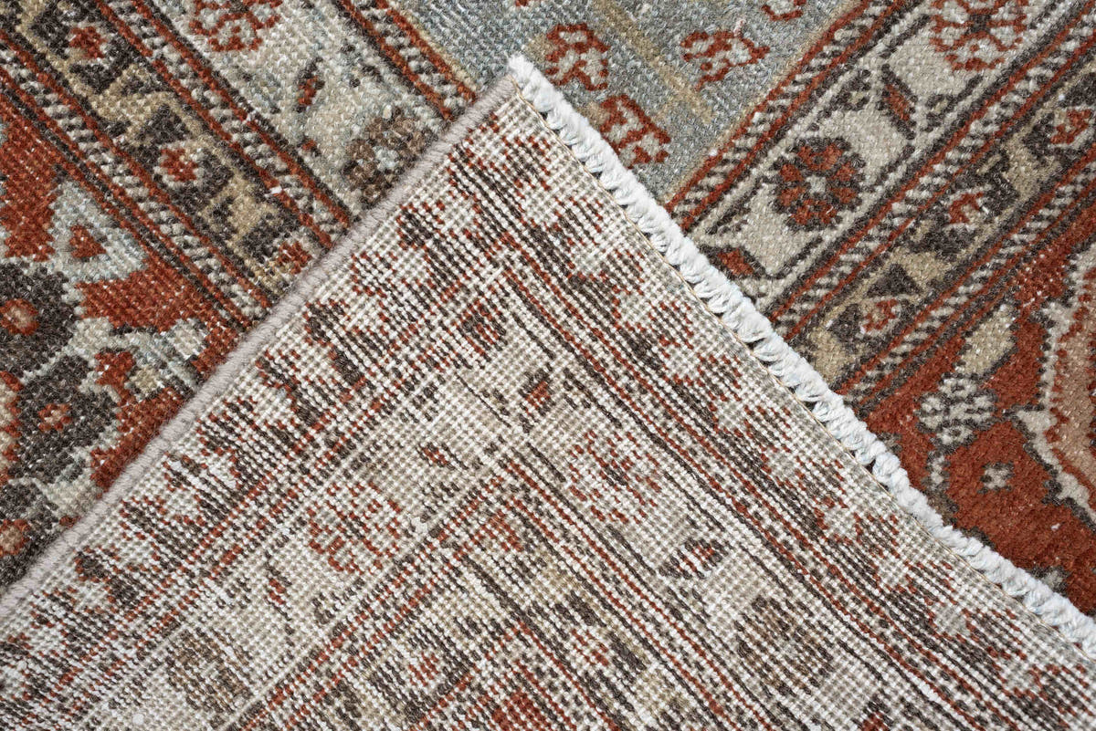 8' x 11' one-of-a-kind handmade antique Tabriz large size rug. Color palette: blue gray, rust, ivory, taupe, charcoal, sage
