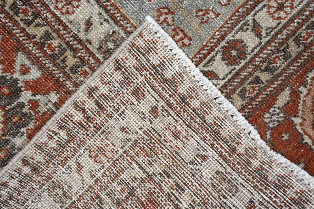8' x 11' one-of-a-kind handmade antique Tabriz large size rug. Color palette: blue gray, rust, ivory, taupe, charcoal, sage