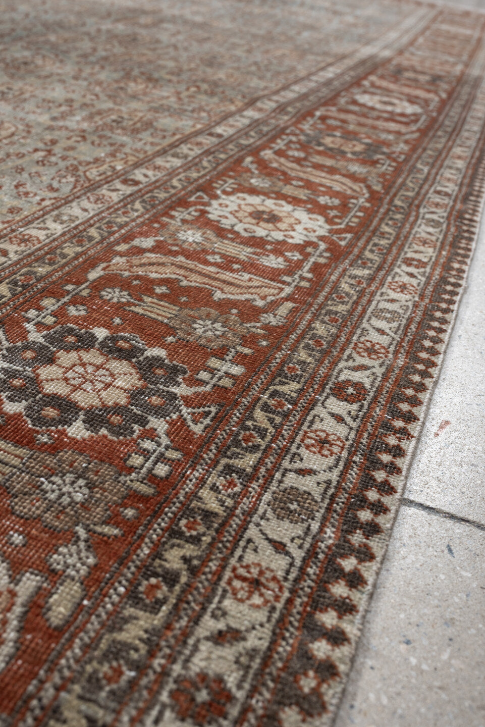 8' x 11' one-of-a-kind handmade antique Tabriz large size rug. Color palette: blue gray, rust, ivory, taupe, charcoal, sage