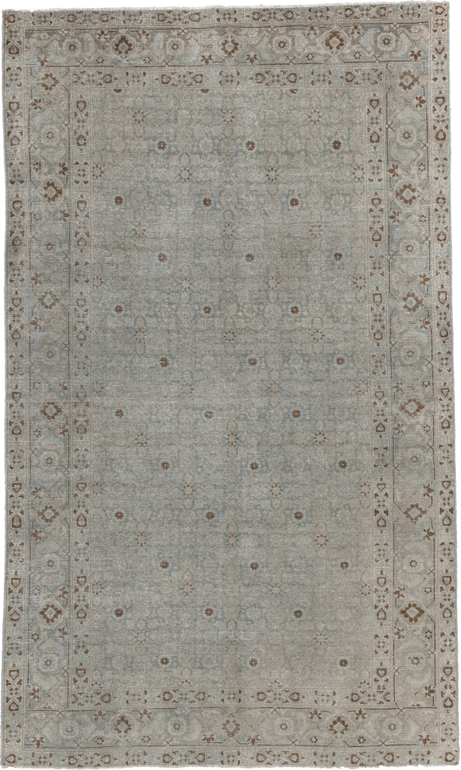 5' x 9' one-of-a-kind handmade antique Tabriz medium size rug. Color palette: blue gray, ivory, taupe, brown, charcoal