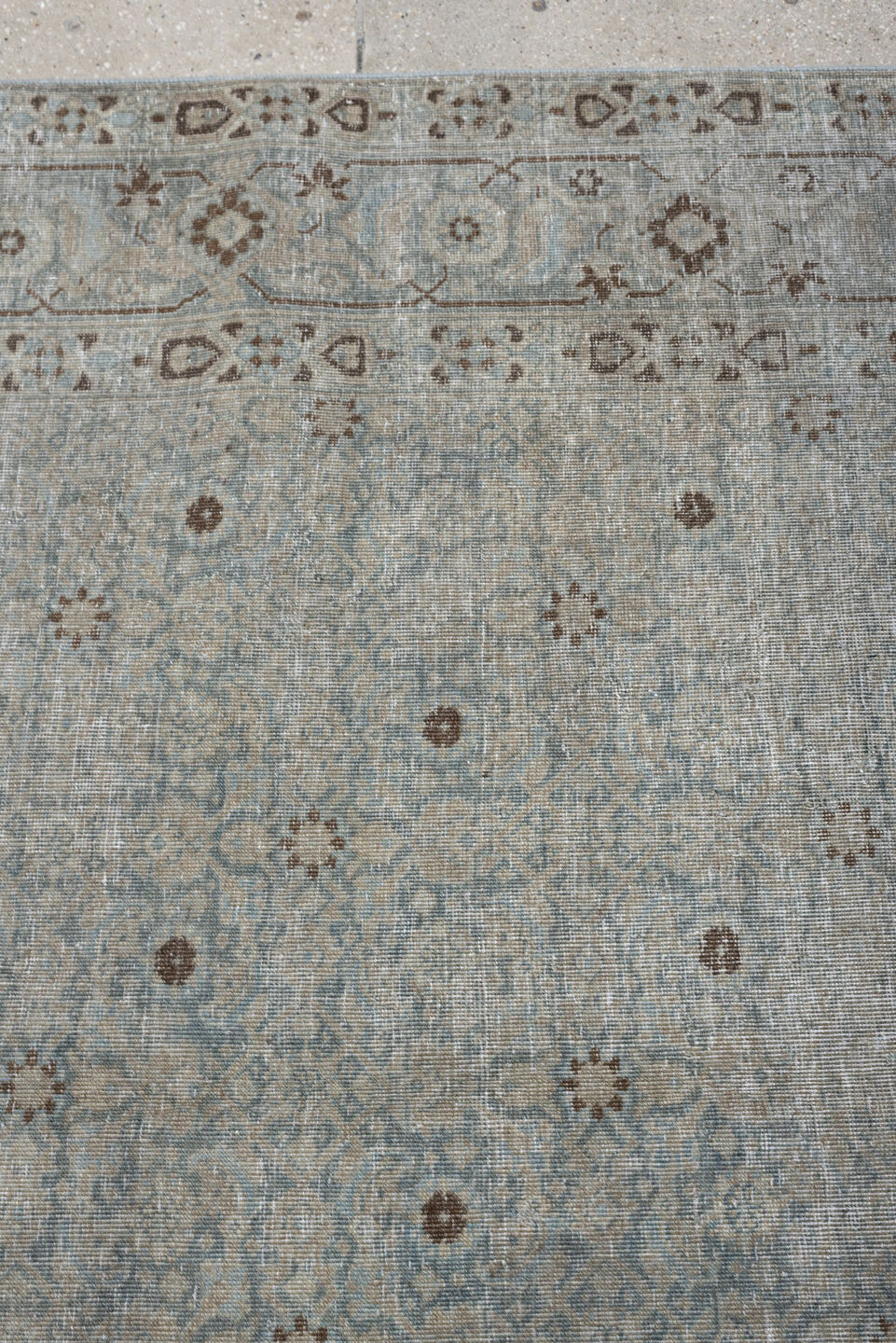 5' x 9' one-of-a-kind handmade antique Tabriz medium size rug. Color palette: blue gray, ivory, taupe, brown, charcoal