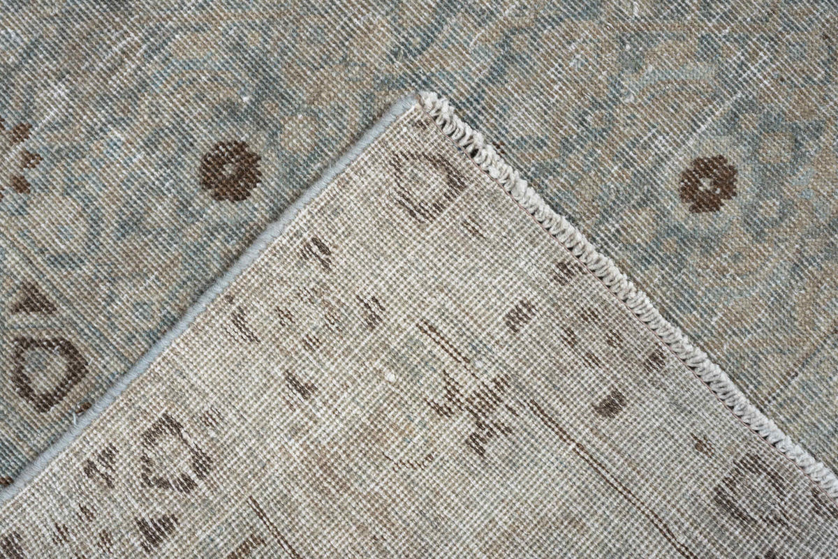 5' x 9' one-of-a-kind handmade antique Tabriz medium size rug. Color palette: blue gray, ivory, taupe, brown, charcoal
