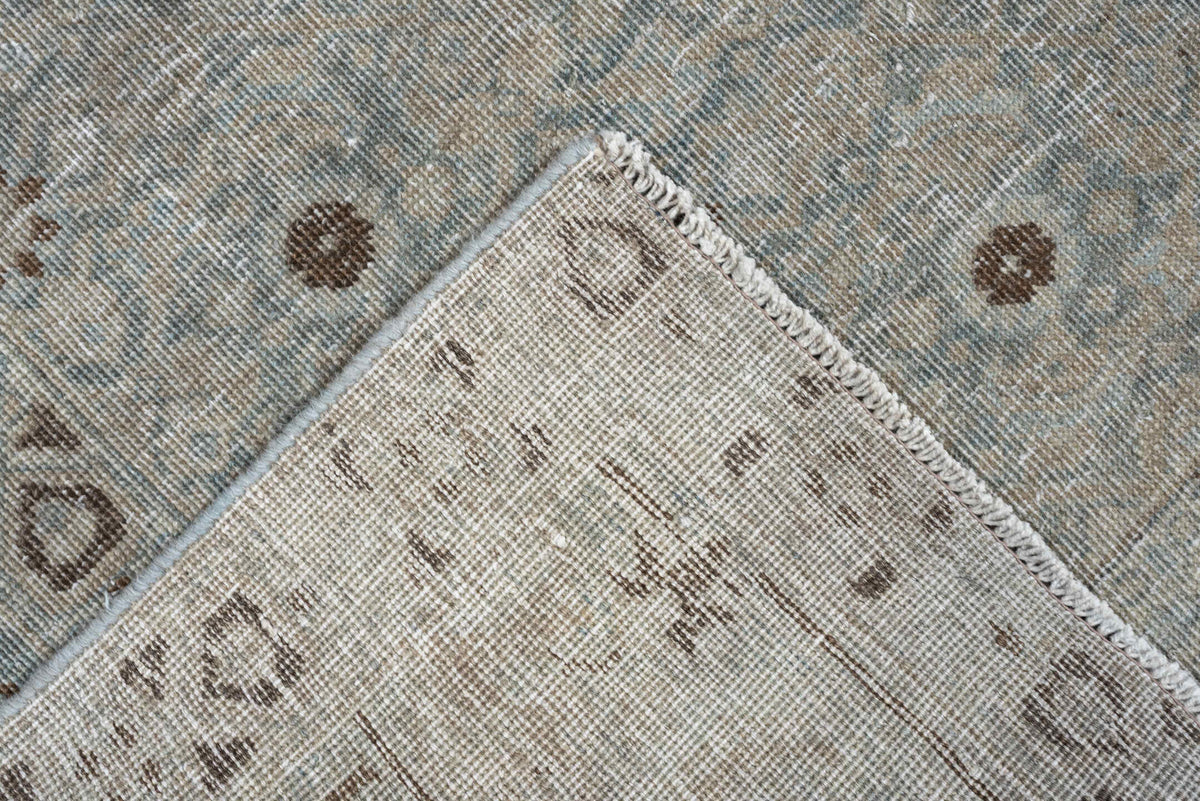 5' x 9' one-of-a-kind handmade antique Tabriz medium size rug. Color palette: blue gray, ivory, taupe, brown, charcoal