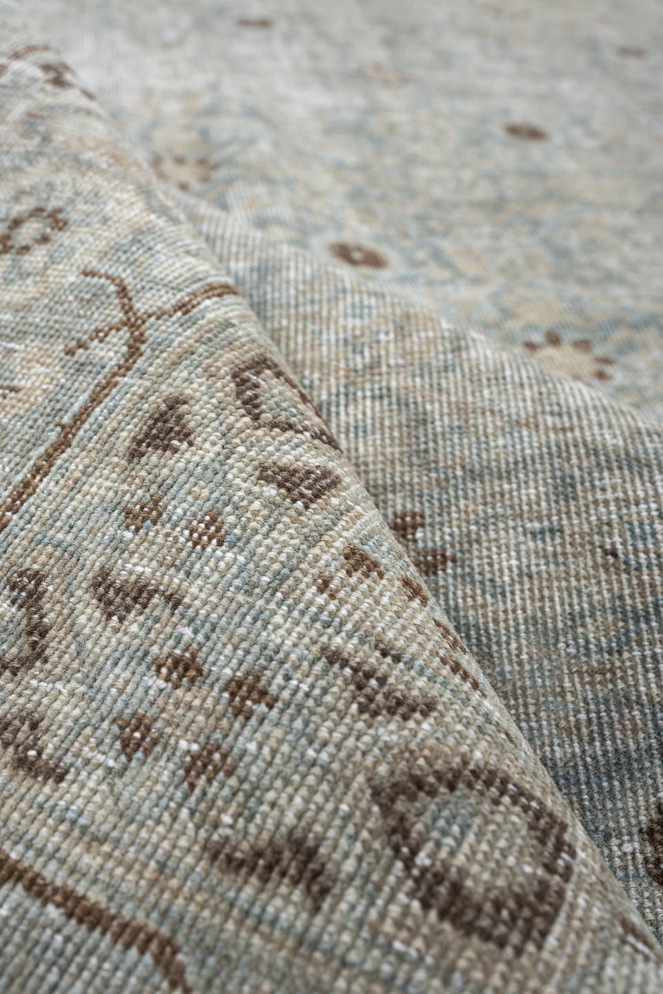 5' x 9' one-of-a-kind handmade antique Tabriz medium size rug. Color palette: blue gray, ivory, taupe, brown, charcoal