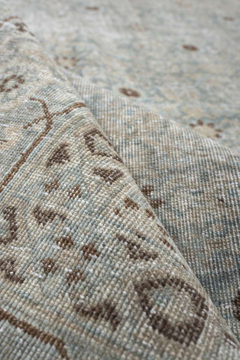 5' x 9' one-of-a-kind handmade antique Tabriz medium size rug. Color palette: blue gray, ivory, taupe, brown, charcoal