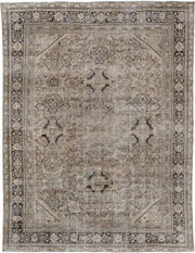 8' x 11' one-of-a-kind handmade antique Mahal large size rug. Color palette: taupe, ivory, charcoal, beige, gray, camel