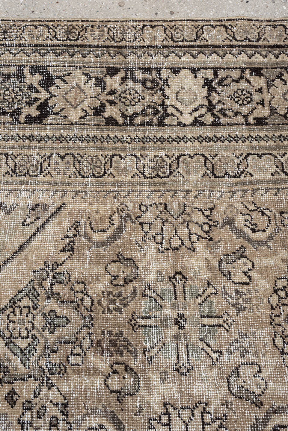 8' x 11' one-of-a-kind handmade antique Mahal large size rug. Color palette: taupe, ivory, charcoal, beige, gray, camel