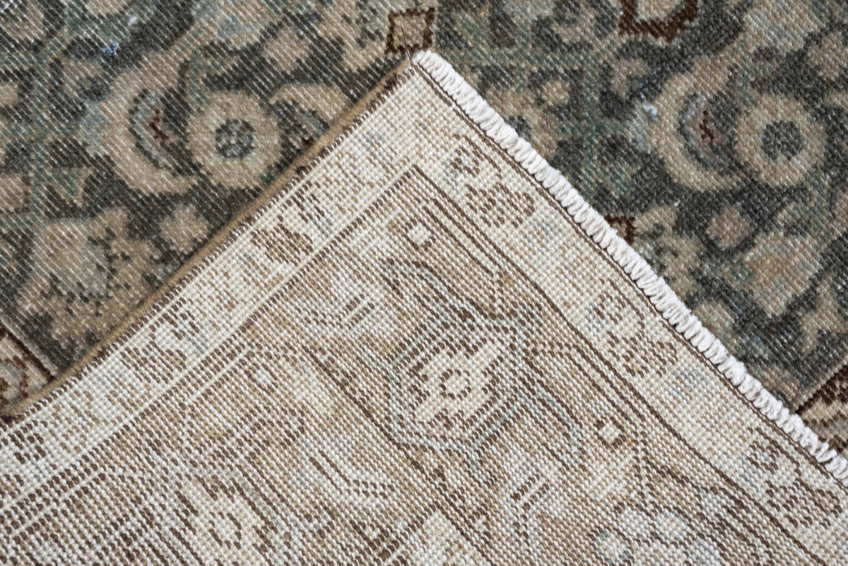 7' x 10' one-of-a-kind handmade antique Tabriz large size rug. Color palette: blue gray, taupe, ivory, charcoal, brown, sage