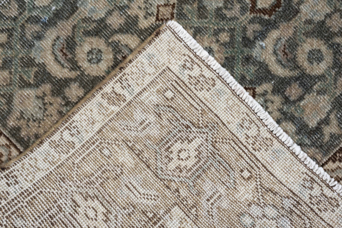 7' x 10' one-of-a-kind handmade antique Tabriz large size rug. Color palette: blue gray, taupe, ivory, charcoal, brown, sage