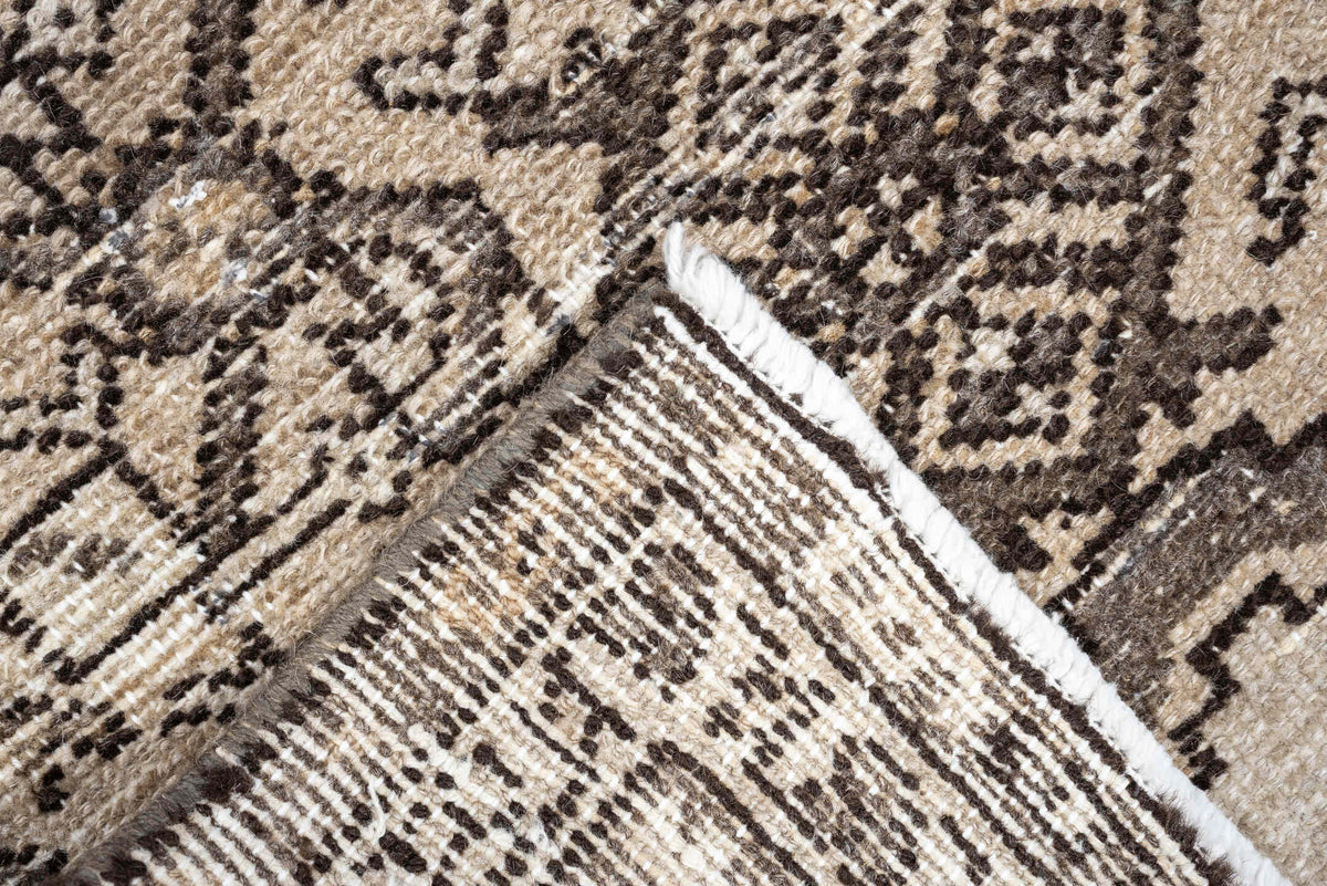 2' x 6' one-of-a-kind handmade antique Hamadan runner rug. Color palette: ivory, taupe, brown, charcoal, camel, ebony, beige