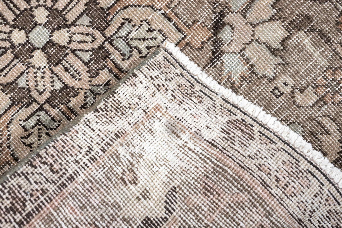 2' x 7' one-of-a-kind handmade antique Tabriz runner rug. Color palette: taupe, ivory, beige, charcoal, blush, sage, brown