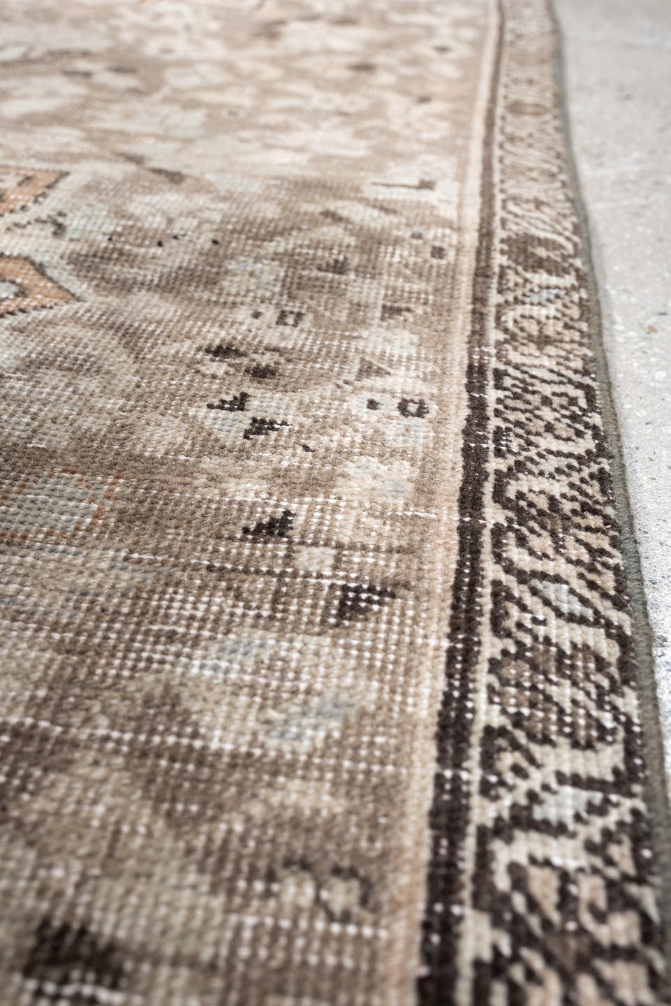 2' x 7' one-of-a-kind handmade antique Tabriz runner rug. Color palette: taupe, ivory, beige, charcoal, blush, sage, brown