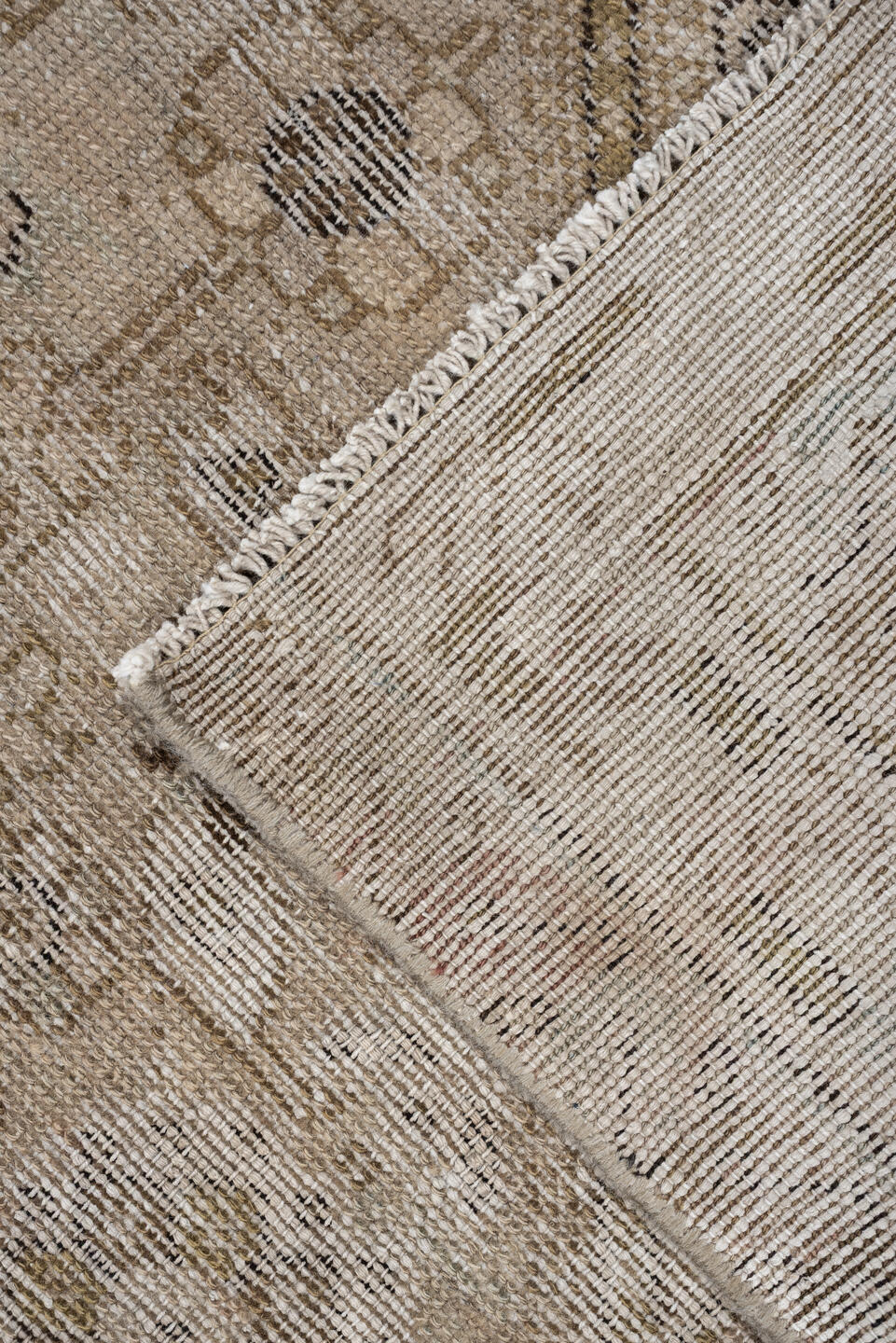 3' x 10' one-of-a-kind handmade antique Malayer runner rug. Color palette: taupe, ivory, beige, charcoal, sage, camel, brown