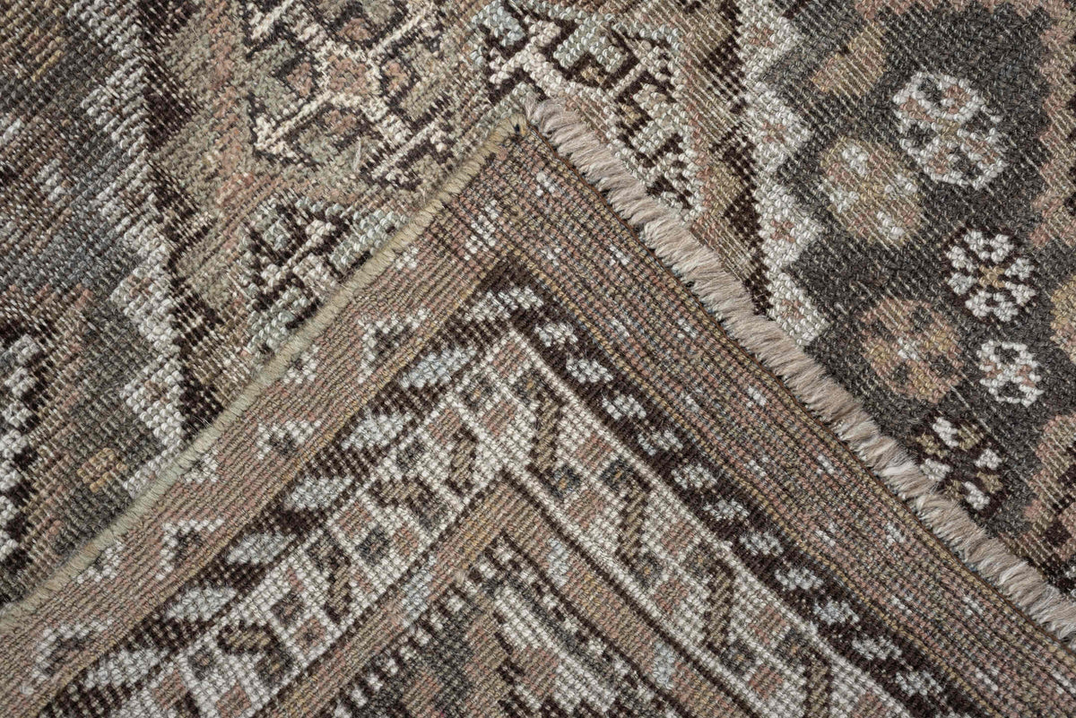 2' x 3' one-of-a-kind handmade antique Shiraz small size rug. Color palette: taupe, ivory, charcoal, brown, camel, slate