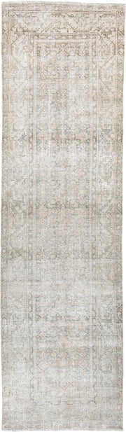 3' x 10' one-of-a-kind handmade antique Mahal runner rug. Color palette: ivory, blue gray, taupe, beige, pale sage, blush