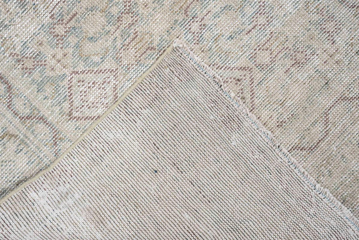 3' x 10' one-of-a-kind handmade antique Mahal runner rug. Color palette: ivory, blue gray, taupe, beige, pale sage, blush