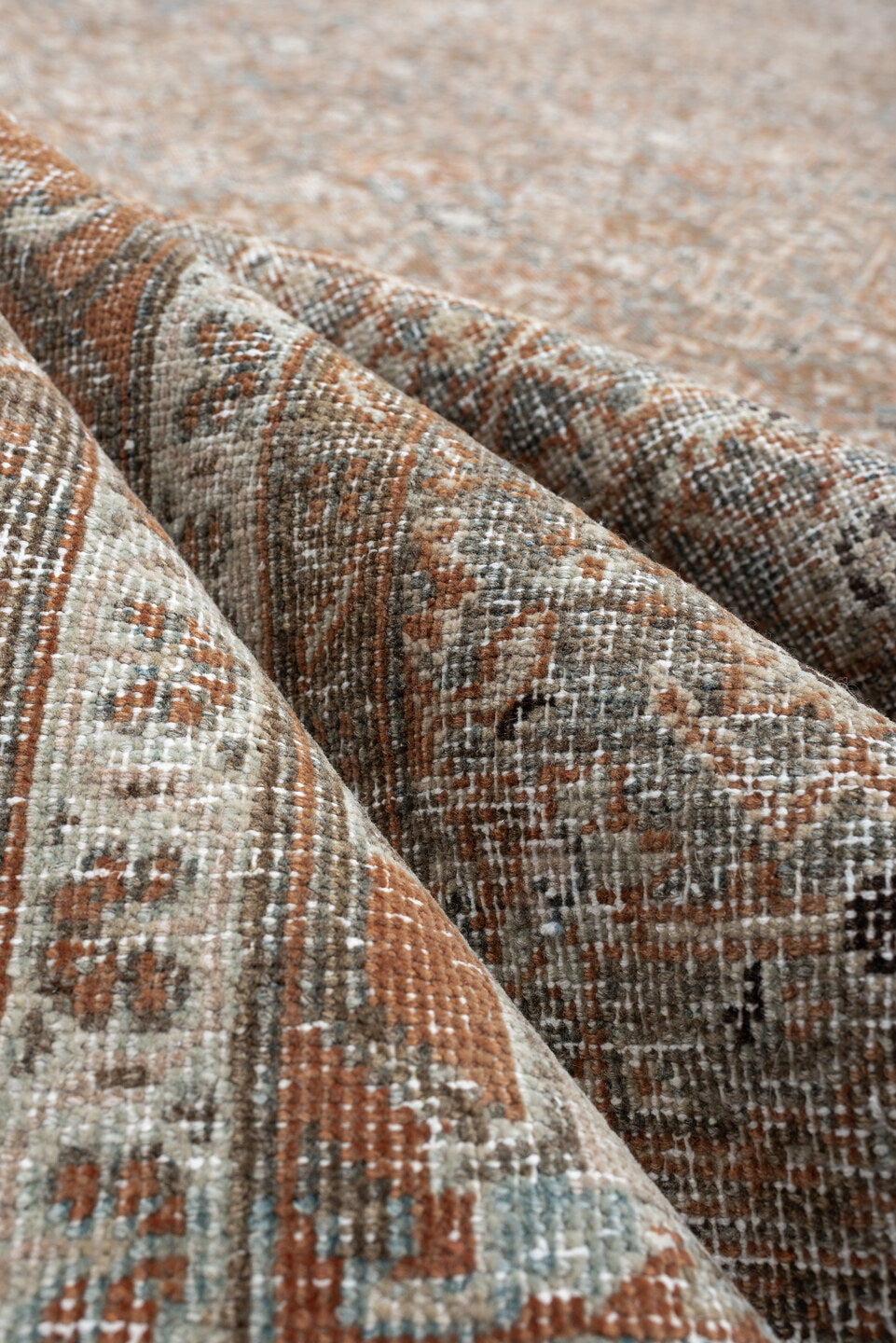 10' x 12' one-of-a-kind handmade antique Mahal large size rug. Color palette: blue gray, terracotta, ivory, taupe, charcoal