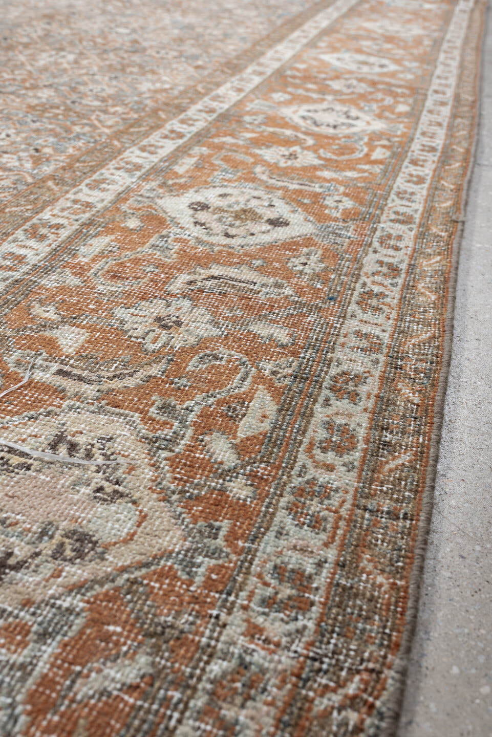 10' x 12' one-of-a-kind handmade antique Mahal large size rug. Color palette: blue gray, terracotta, ivory, taupe, charcoal