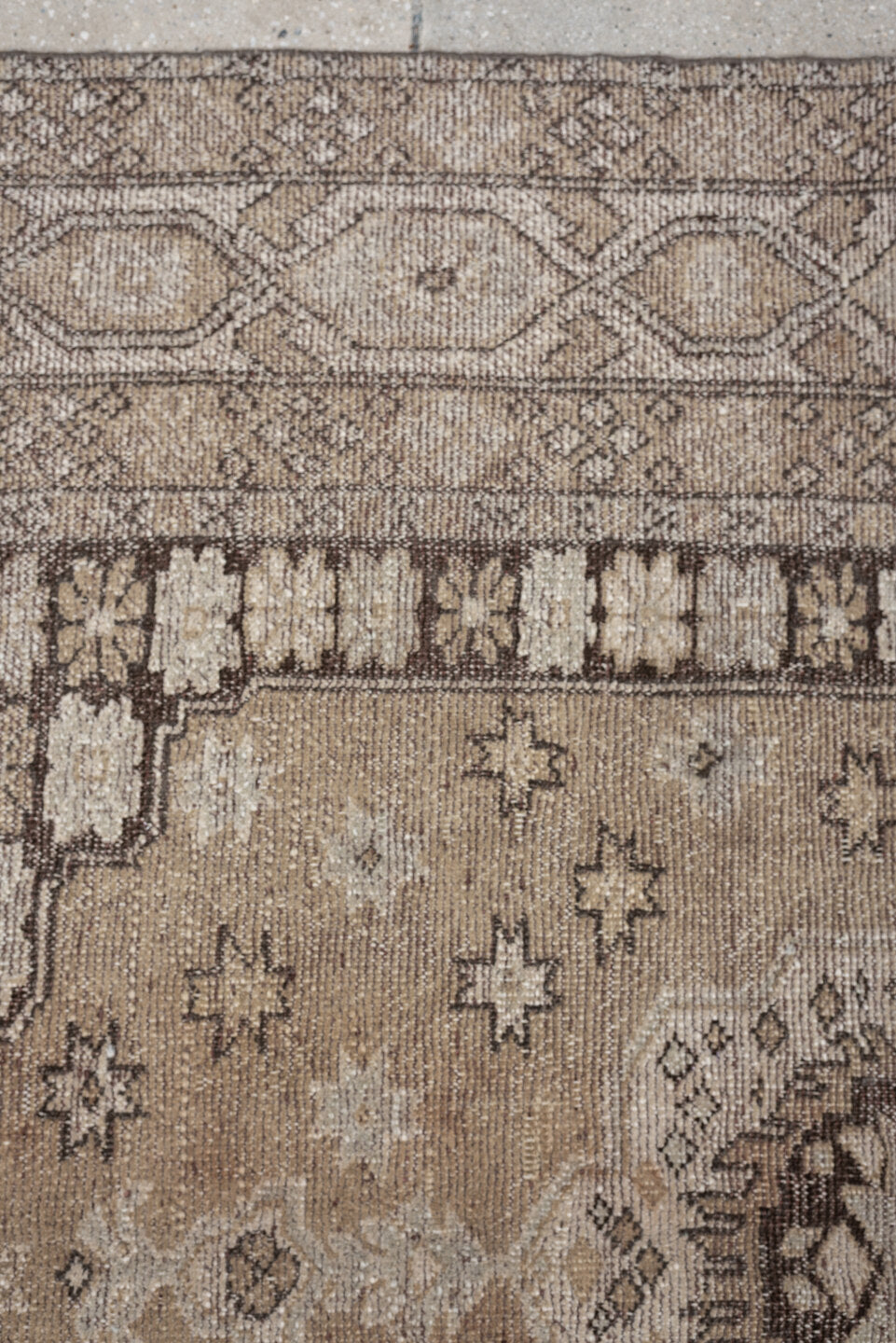 5' x 7' one-of-a-kind handmade antique Kurd rug. Color palette: taupe, ivory, charcoal, camel, beige, brown, gray, black