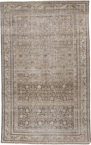 5' x 9' one-of-a-kind handmade antique Malayer medium size rug. Color palette: taupe, ivory, charcoal, brown, sage, beige